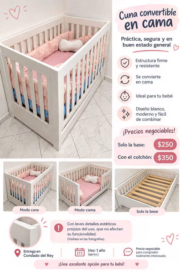Cot convertible to white bed + mattress - 124; $250- $350 NEGOCIABLE