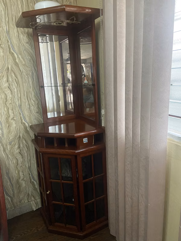 Wooden corner bar furniture with glass cabinets