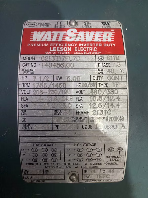 Motor Industrial 7.5 HP 3 Fases 230/460V NUEVO / LEESON  / NEGOCIABLE