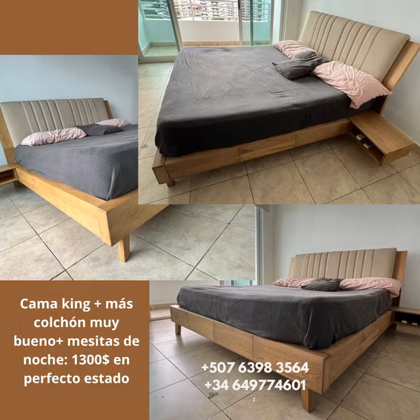 Full King Bed + Pendant + Night Tables (Excellent State)
