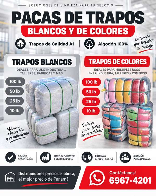 Trapos Panama, S.A. sells Packs of Trapes of Colors and White