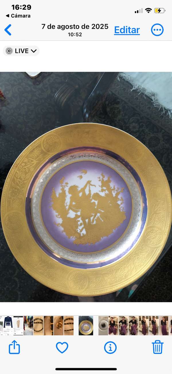 Italian ceramic plate for clgr on the wall hand painted with gold ink