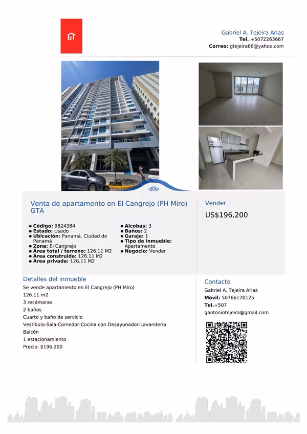 Venta de apartamento en El Cangrejo/El Carmen (PH Miro/Scala) GTA