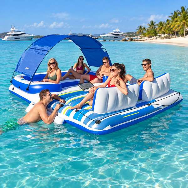 Floating island fun in the water