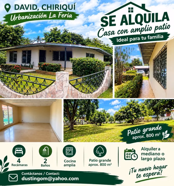 CASA EN ALQUILER EN URBANIZACIÓN LA FERIA, DAVID, CHIRIQUÍ | HOUSE FOR RENT IN LA FERIA, DAVID, CHIRIQUÍ