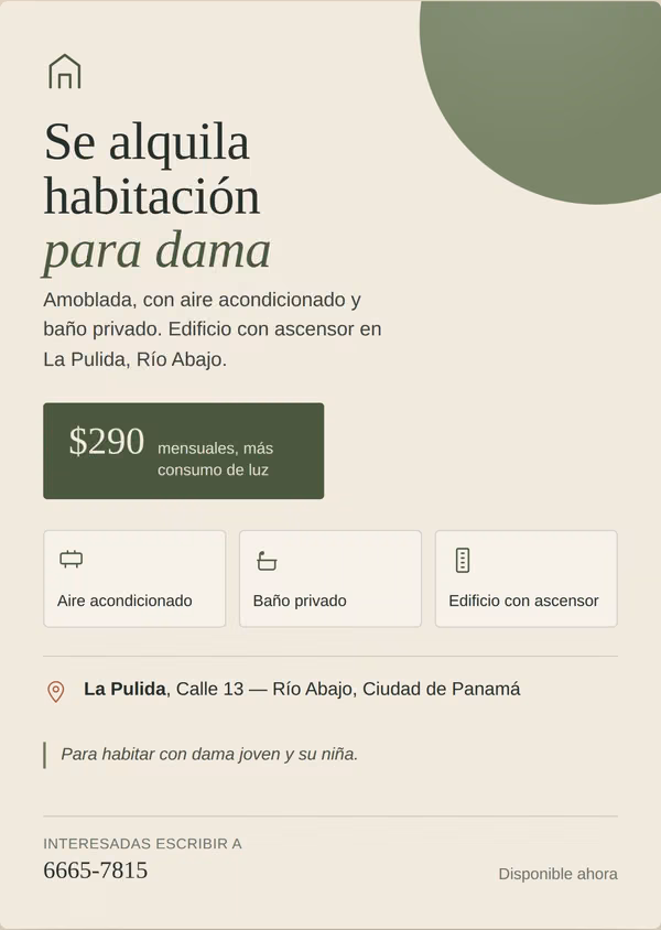Room for lady rent - La Polida with Rio Baja