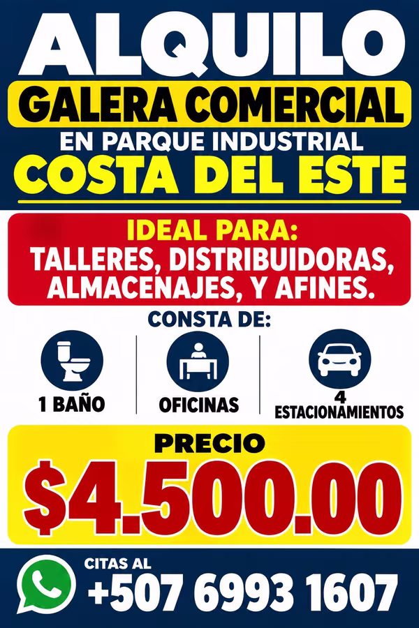GALERA 450M2 FOR RENT EAST COAST