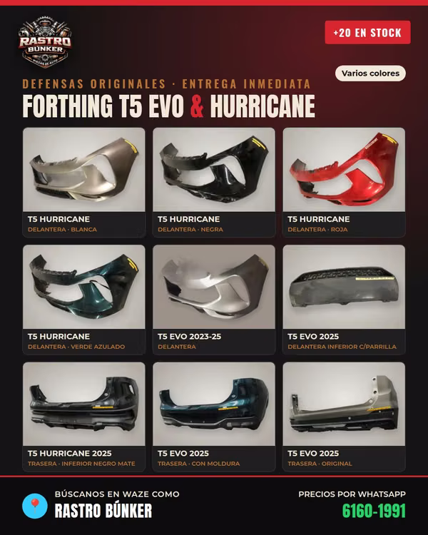 Defensas originales Forthing T5 EVO y T5 Hurricane - mas de 20 en stock, desde $70