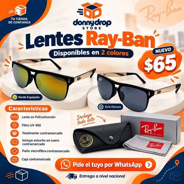 Lentes de Sol Ray-Ban UV400 – 2 Colores – $65