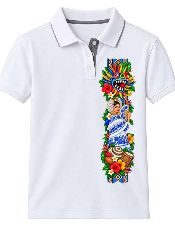Tshirt estilo polo con aplicacion de dias patrios