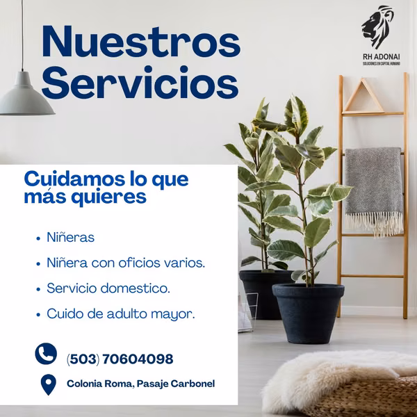 niñeras, domesticas, cuido de adulto mayor