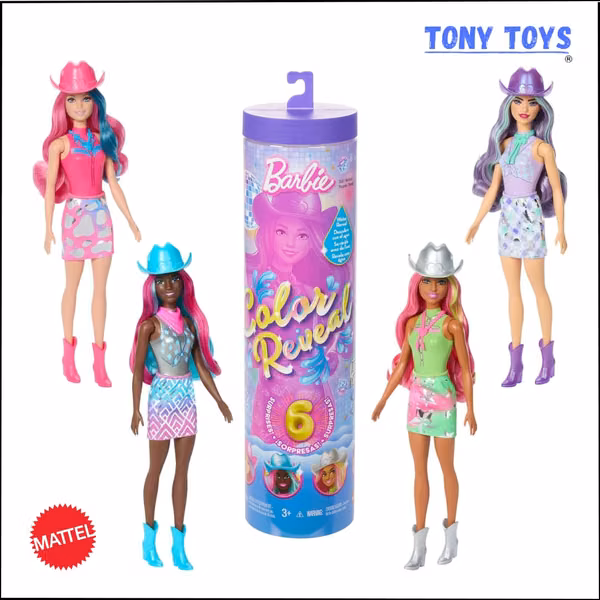 Barbie Color Reveal con 6 sorpresas, serie Disco Star con brillo metálico (Muñeca Sorpresa).