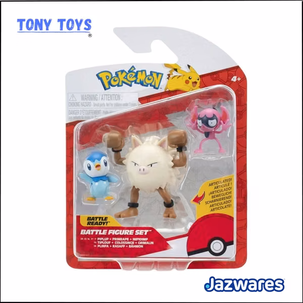 Pokemon Battle Figure Set Piplup + Primeape + Impidimp Action Figure.