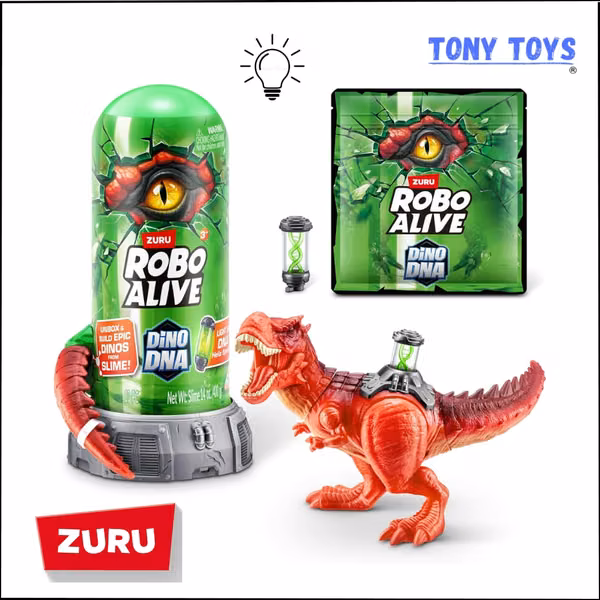 Robo Alive Dino DNA (T-Rex) Dinosaurio con luz y Slime.