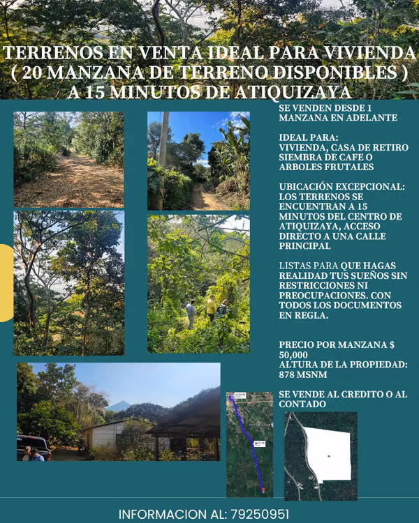 LAND FOR SALE IDEAL FOR HOUSING (1 BLOCK OF LAND C / U) 15 MINUTES FROM ATIQUIZAYA
