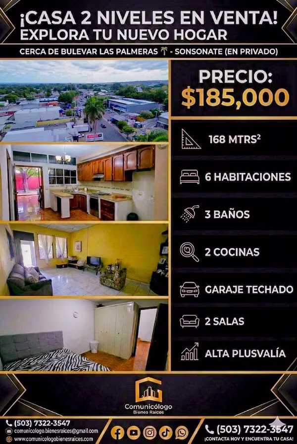 Casa de 2 Niveles en Privado cerca de Bulevar Palmeras Sonsonate