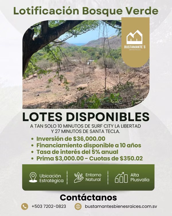Terrenos en venta La Libertad Lotificacion Bosque Verde