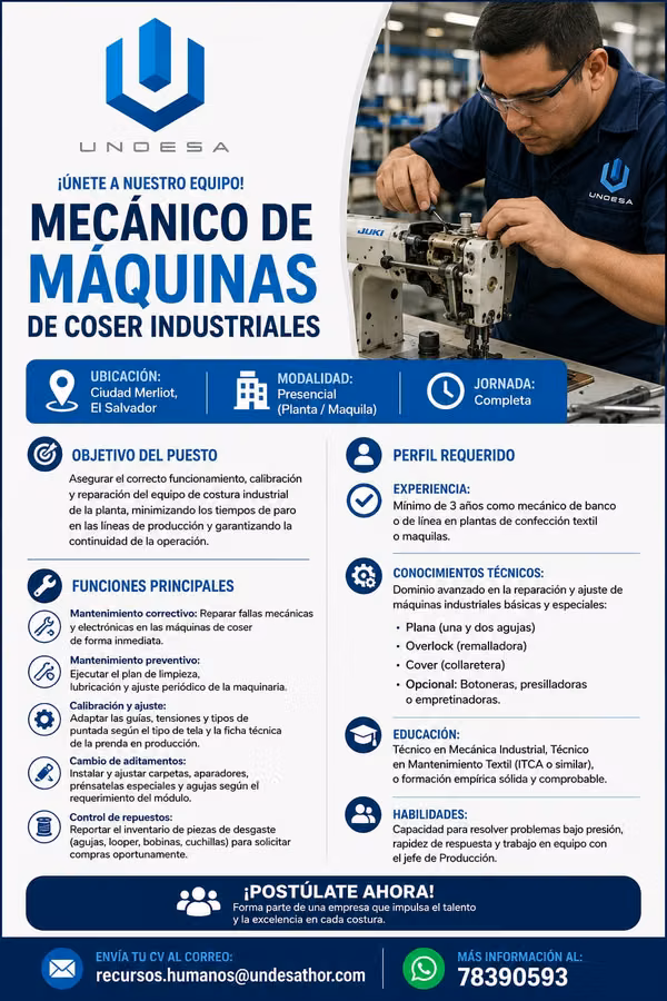 Mecánico de Máquinas de Coser Industriales