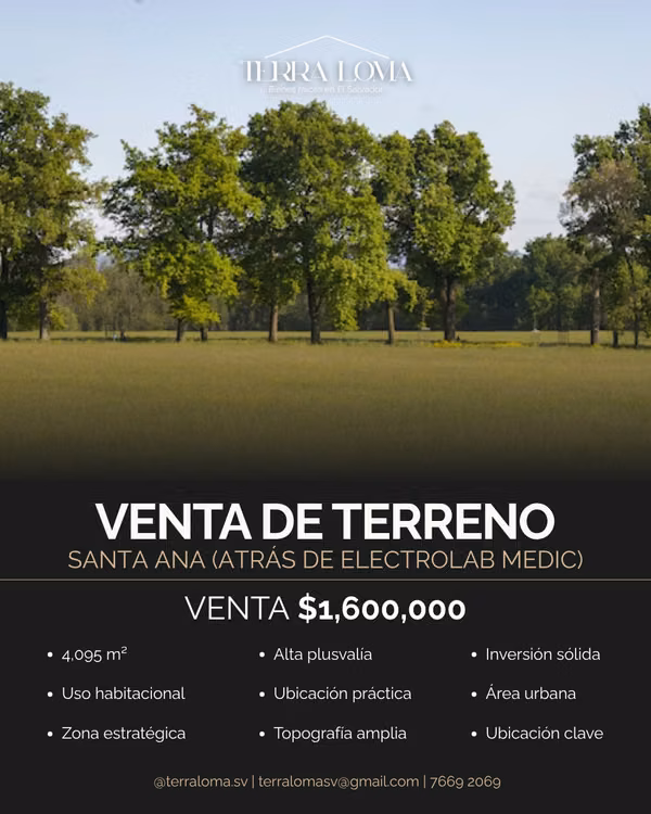  Terreno en Venta – Atrás de Electrolab Medic, Santa Ana