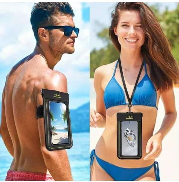 Diving case with your cell phone has an operable bracelet and touch, purple color