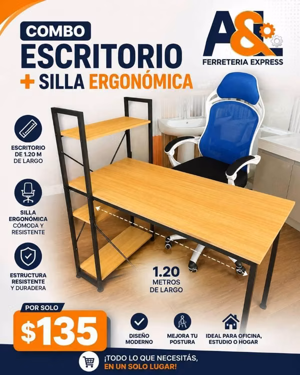 Combo Escritorio + Silla Ergonómica