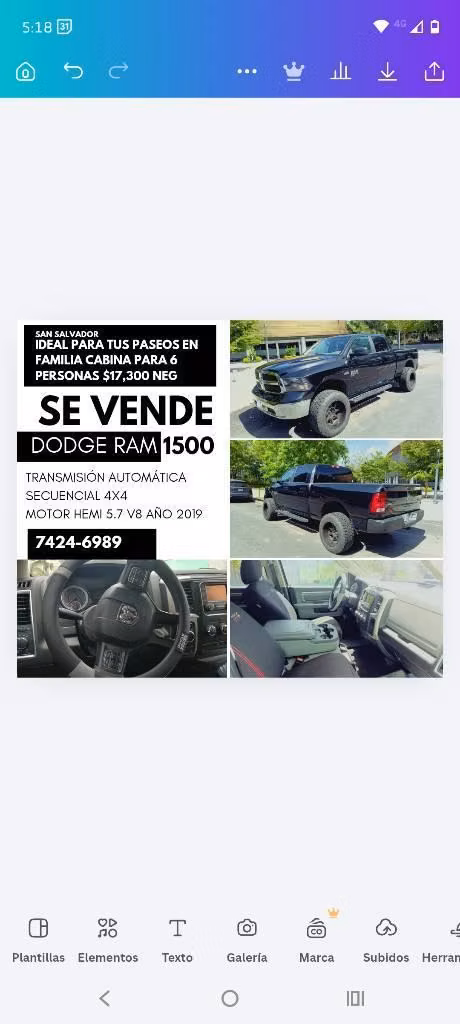 Dodge Ram año 2019 con placas 4x4 AUT/SEC motor HEMI
