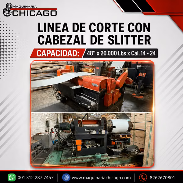 LINEA DE CORTE DAHLSTROM CON CABEZAL DE SLITTER  48" x 20,000 Lbs x Cal. 14 - 24