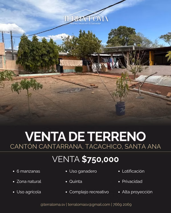 Land for Sale – Cantón Cantarrana, Tacachico, Santa Ana