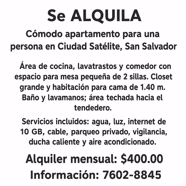 COMFORTABLE APARTMENT FOR A PERSON IN SATELLITE CITY