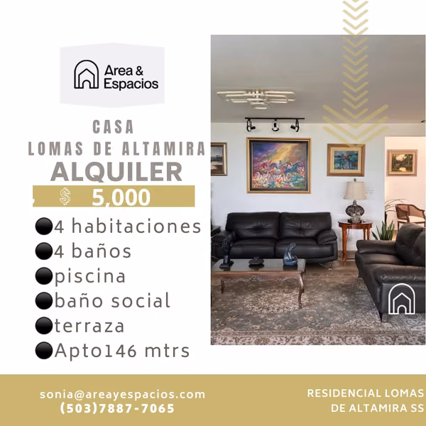 SE ALQUILA RESIDENCIA EN LOMAS DE ALTAMIRA