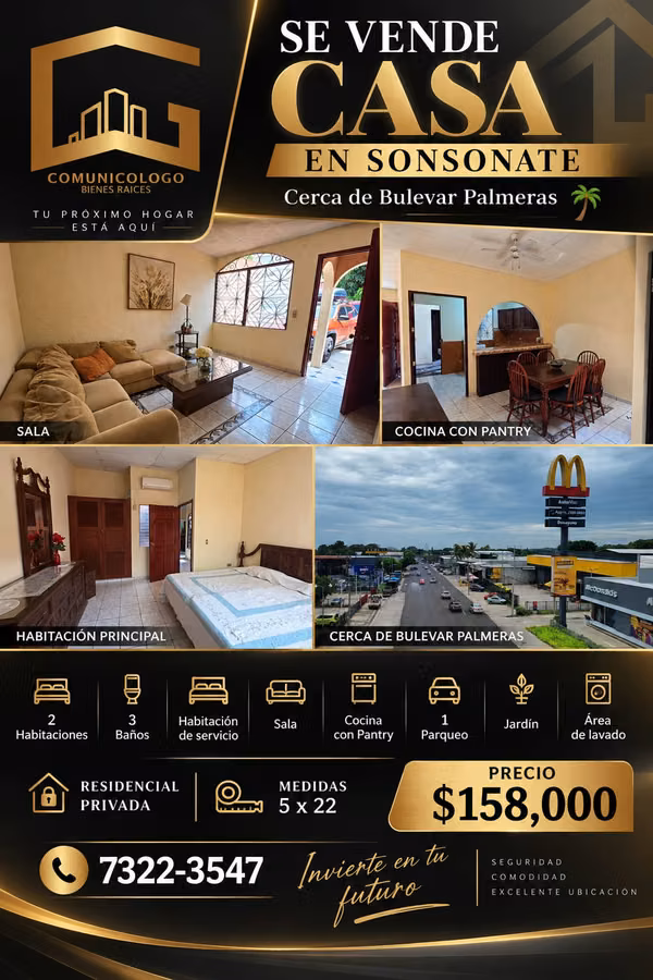 Casa en venta en Residencial Privada Cerca de Bulevar Palmeras Sonsonate 