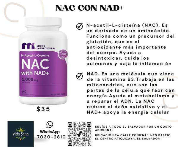 NAC with NAD +, 240 vegetarian capsules - 124; N-acetyl-L-cysteine 2 in 1 with nicotinamide adenine dinucleotide