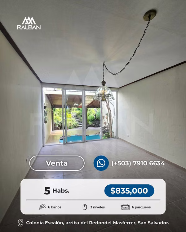 House for Accommodation: Hotel, Hostal or Aribnb. 5 rooms with bathroom. Colonia Escalón, San Salva