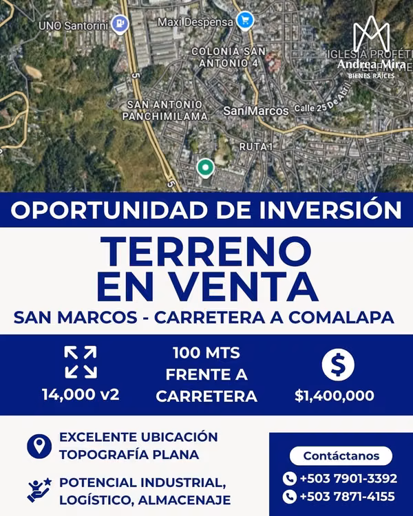 Terreno En Venta - San Marcos - Sobre Carretera a Comalapa