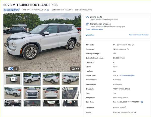MITSUBISHI OUTLANDER ES 2023 3 FILAS