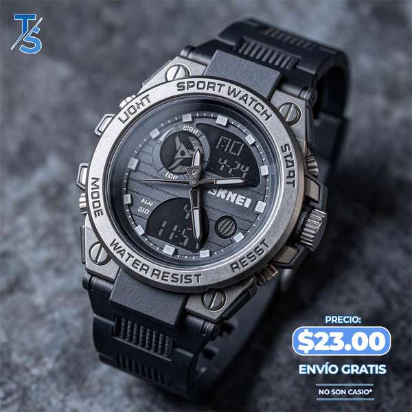RELOJ DIGITAL DOBLE, PARA HOMBRE, HORA RESISTENTE AL AGUA, 