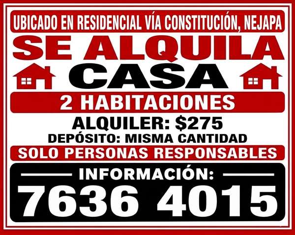 Se alquila, casa en Urbanización Villa Constitución.