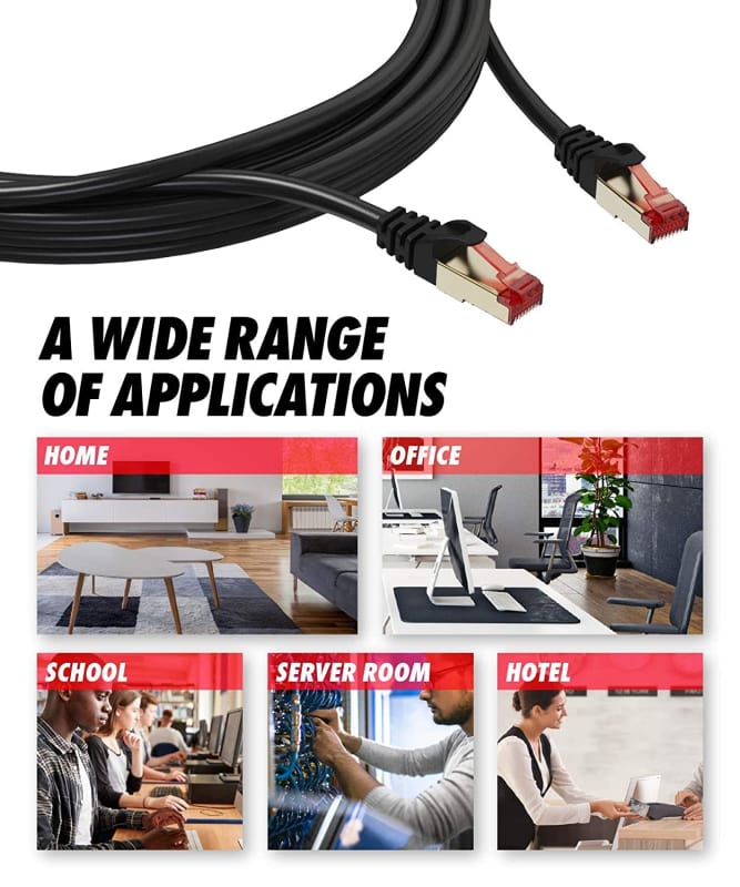 Cable Ethernet Cat8 de 100 pies, cable LAN para interiores y exteriores, 26  AWG, resistente al agua, cable de conexión de red blindado, conector RJ45