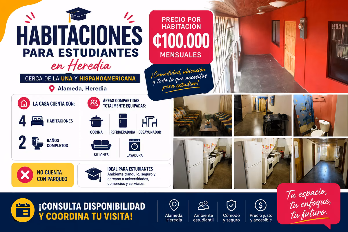 Habitaciones para estudiantes en Heredia cerca de la UNA 1