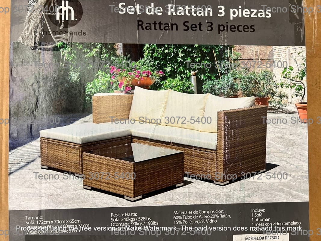 Conjunto de Muebles de Ratán 3 Piezas para Exteriores Home Trends - Sofa, Otomana y Mesa