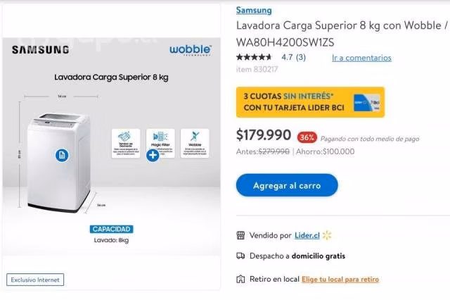 LAVADORA SAMSUNG 8kg