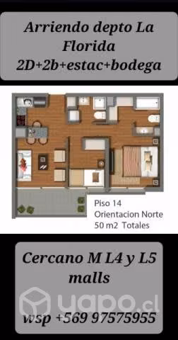 Depto La Florida 2 hab + 2 baños, METRO MACUL