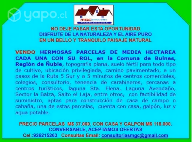 Vendo parcelas de agrado ñuble
