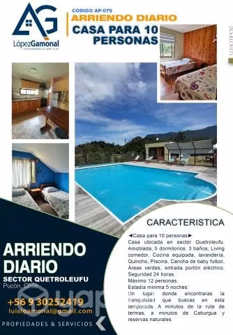 Arriendo por dia casa en pucon - carileufu