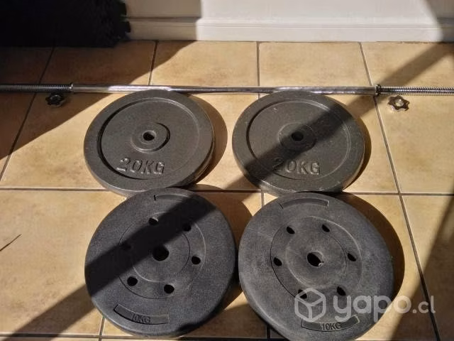 Barra preolímpica 1.5m + 4 discos 2x20kg y 2x10kg