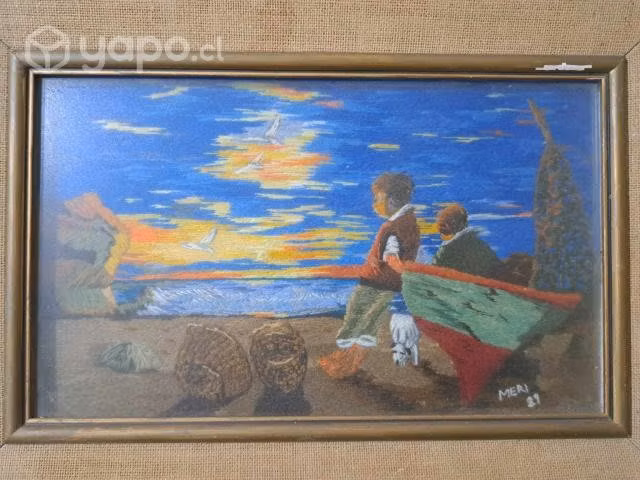 Antiguo cuadro tejido con dedicatoria 1989
