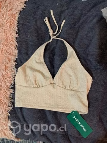 Top halter crop unicolor de espalda abierta