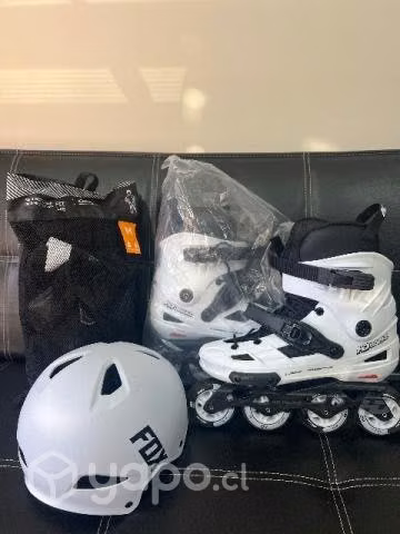Patines En linea + set 3 protectores + casco Fox