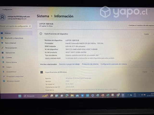 Laptop HP 14 pulgadas modelo LAPTOP-1SBF3OJB - Imagen 5