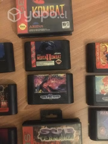 Cartuchos de Sega Genesis, control y cable